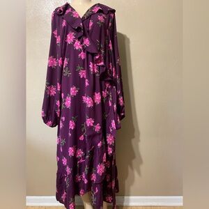 Draper James 2X  Plum Multi Ruffle Midi Wrap Dress Hi Low NWT